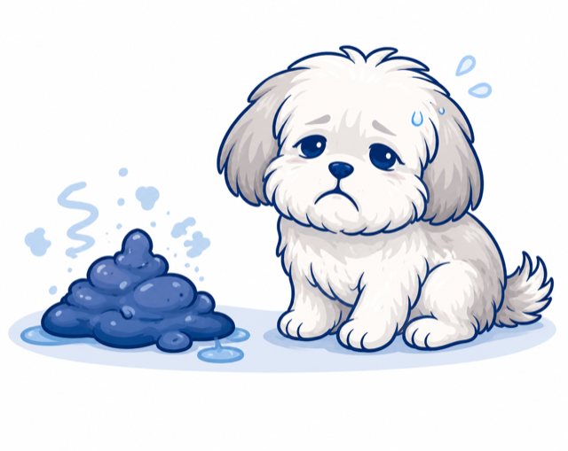 Illustrated sad puppy with loose stools