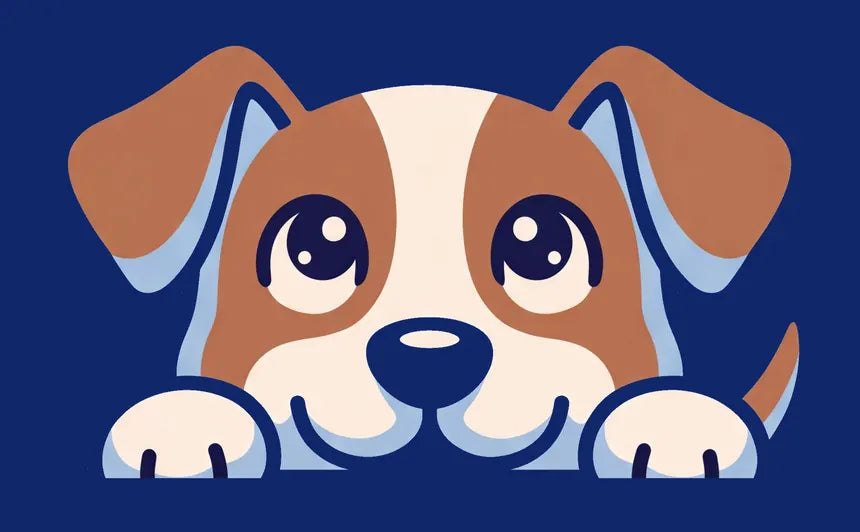 A cartoon puppy peeking over the edge