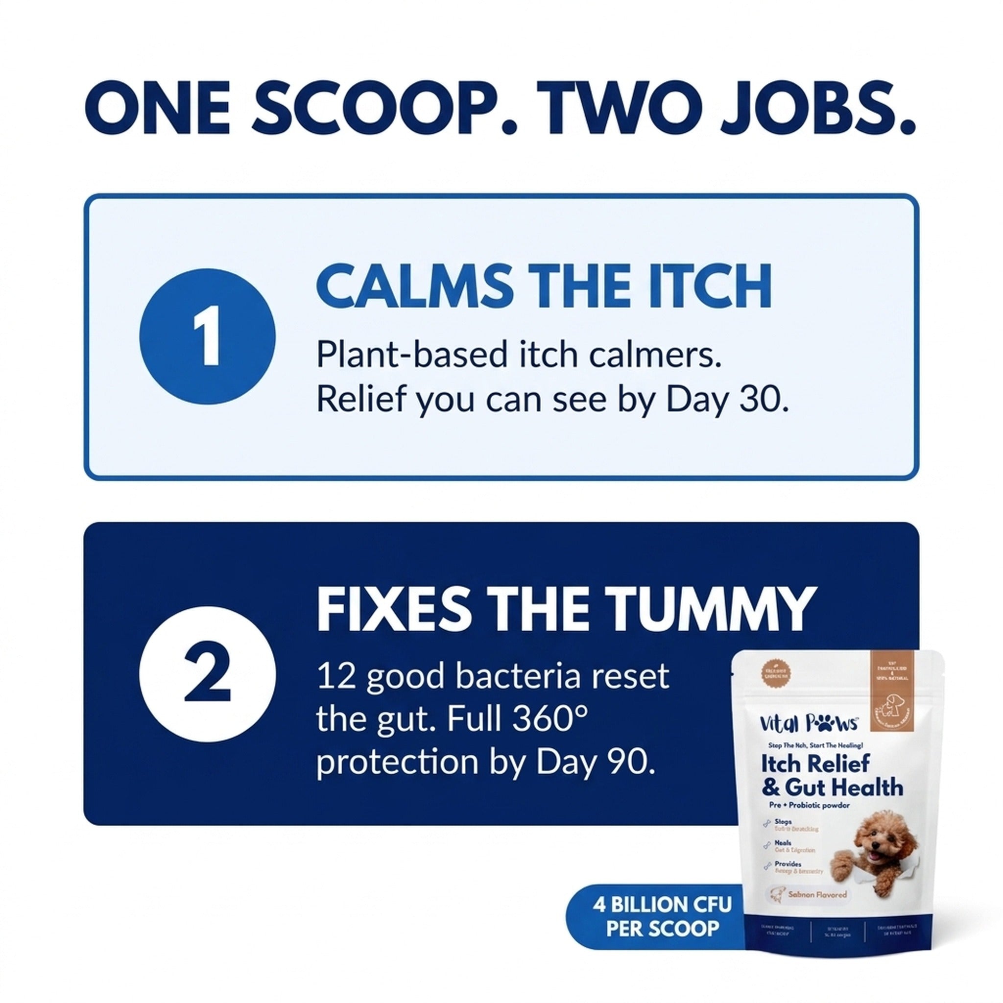 One scoop, two jobs — calms the itch, fixes the tummy