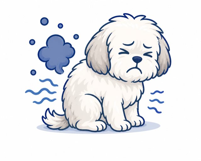 Illustrated dog with gas and bloating