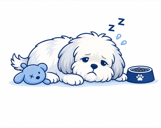 Illustrated tired dog with no energy